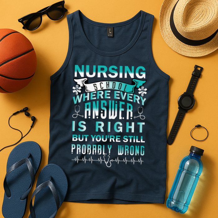 Nursing School Where Every Answer Is Right But You're Still Probably Wrong Tank Top
