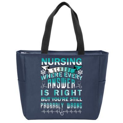 Nursing School Where Every Answer Is Right But You're Still Probably Wrong Zip Tote Bag
