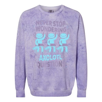 Never Stop Wondering AXOLOTL QUESTIONS For Axolotl Lovers Colorblast Crewneck Sweatshirt