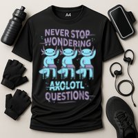 Never Stop Wondering AXOLOTL QUESTIONS For Axolotl Lovers Performance Shirt