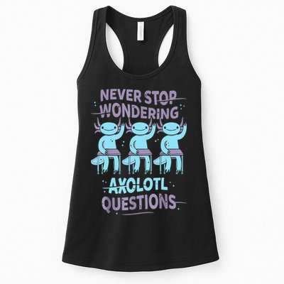 Never Stop Wondering AXOLOTL QUESTIONS For Axolotl Lovers Womens Tank Top