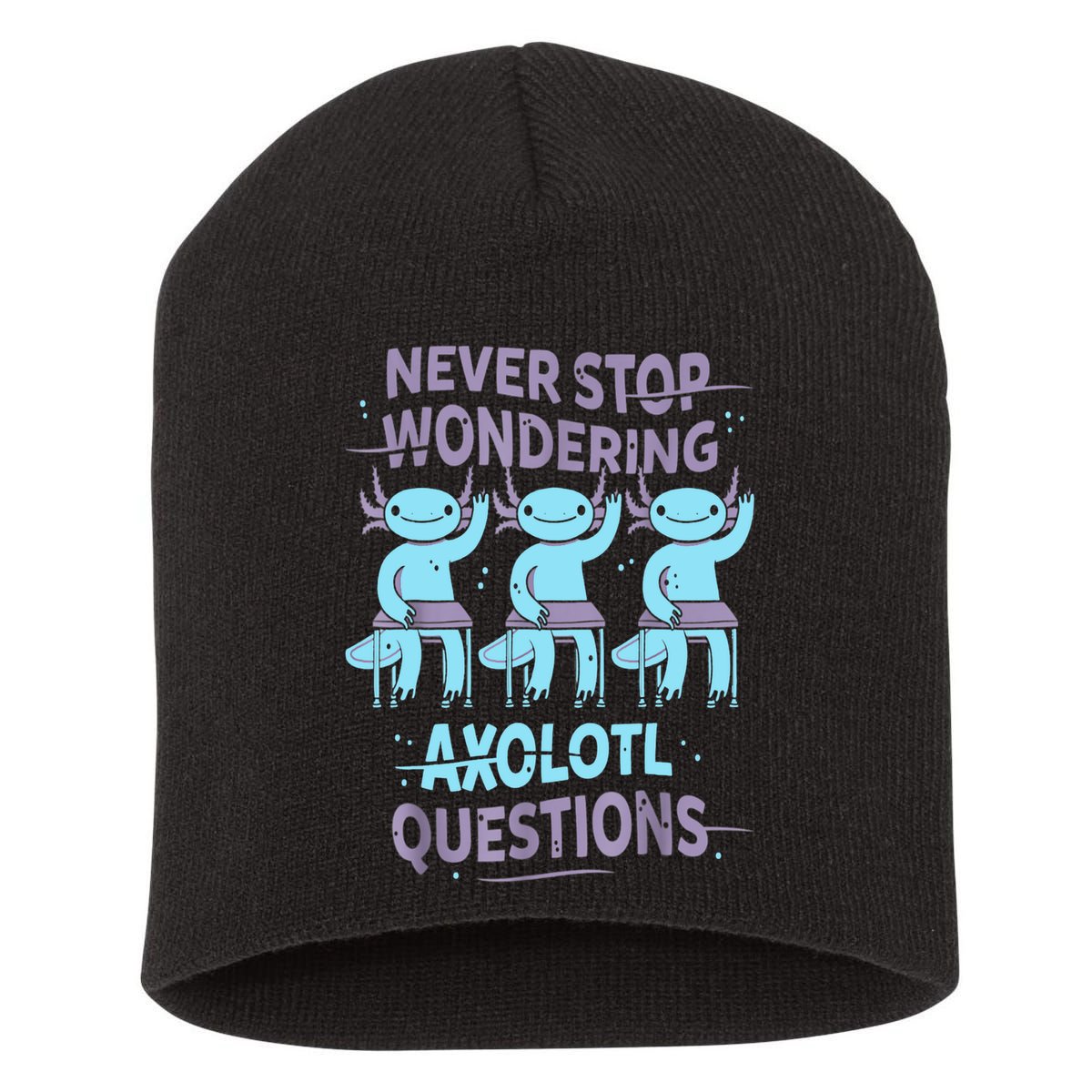 Never Stop Wondering AXOLOTL QUESTIONS For Axolotl Lovers Short Acrylic Beanie