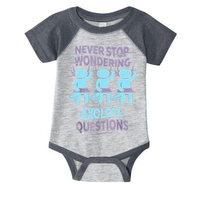 Never Stop Wondering AXOLOTL QUESTIONS For Axolotl Lovers Infant Baby Jersey Bodysuit