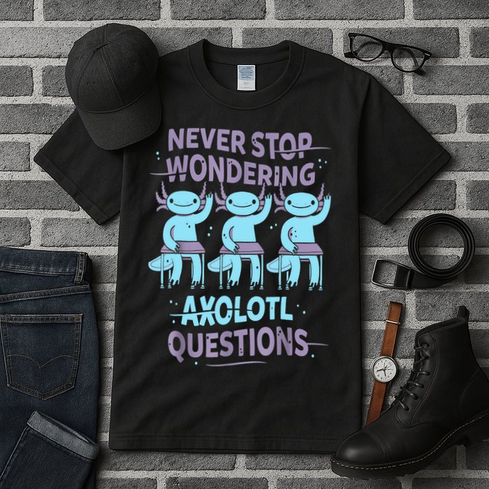 Never Stop Wondering AXOLOTL QUESTIONS For Axolotl Lovers Tall T-Shirt