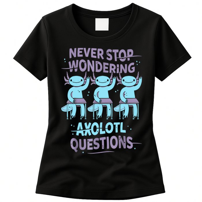 Never Stop Wondering AXOLOTL QUESTIONS For Axolotl Lovers Womens T-Shirt