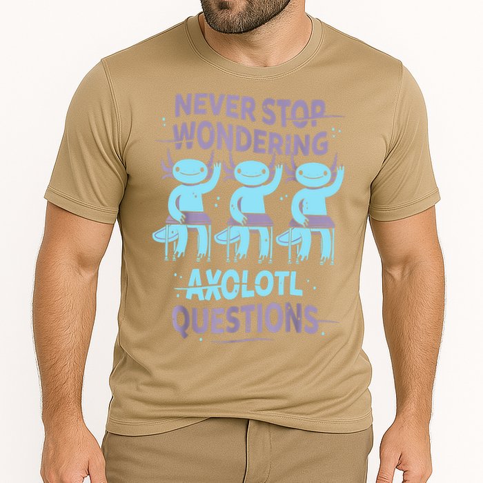 Never Stop Wondering AXOLOTL QUESTIONS For Axolotl Lovers Performance Shirt