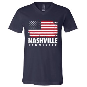 Nashville Tennessee 4th Of July American Flag Usa America V-Neck T-Shirt