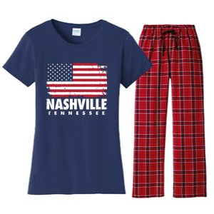 Nashville Tennessee 4th Of July American Flag Usa America Women's Flannel Pajama Set