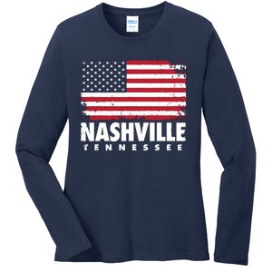 Nashville Tennessee 4th Of July American Flag Usa America Ladies Long Sleeve Shirt