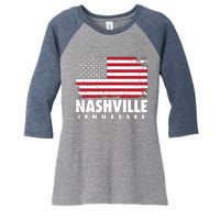 Nashville Tennessee 4th Of July American Flag Usa America Women's Tri-Blend 3/4-Sleeve Raglan Shirt