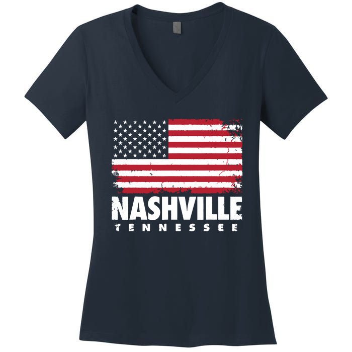 Nashville Tennessee 4th Of July American Flag Usa America Women's V-Neck T-Shirt