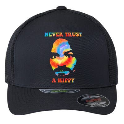 Never Trust A Hippy Funny Flexfit Unipanel Trucker Cap