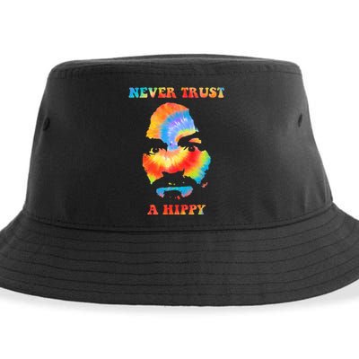 Never Trust A Hippy Funny Sustainable Bucket Hat