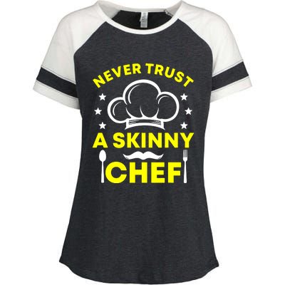 Never Trust A Skinny Chef Enza Ladies Jersey Colorblock Tee