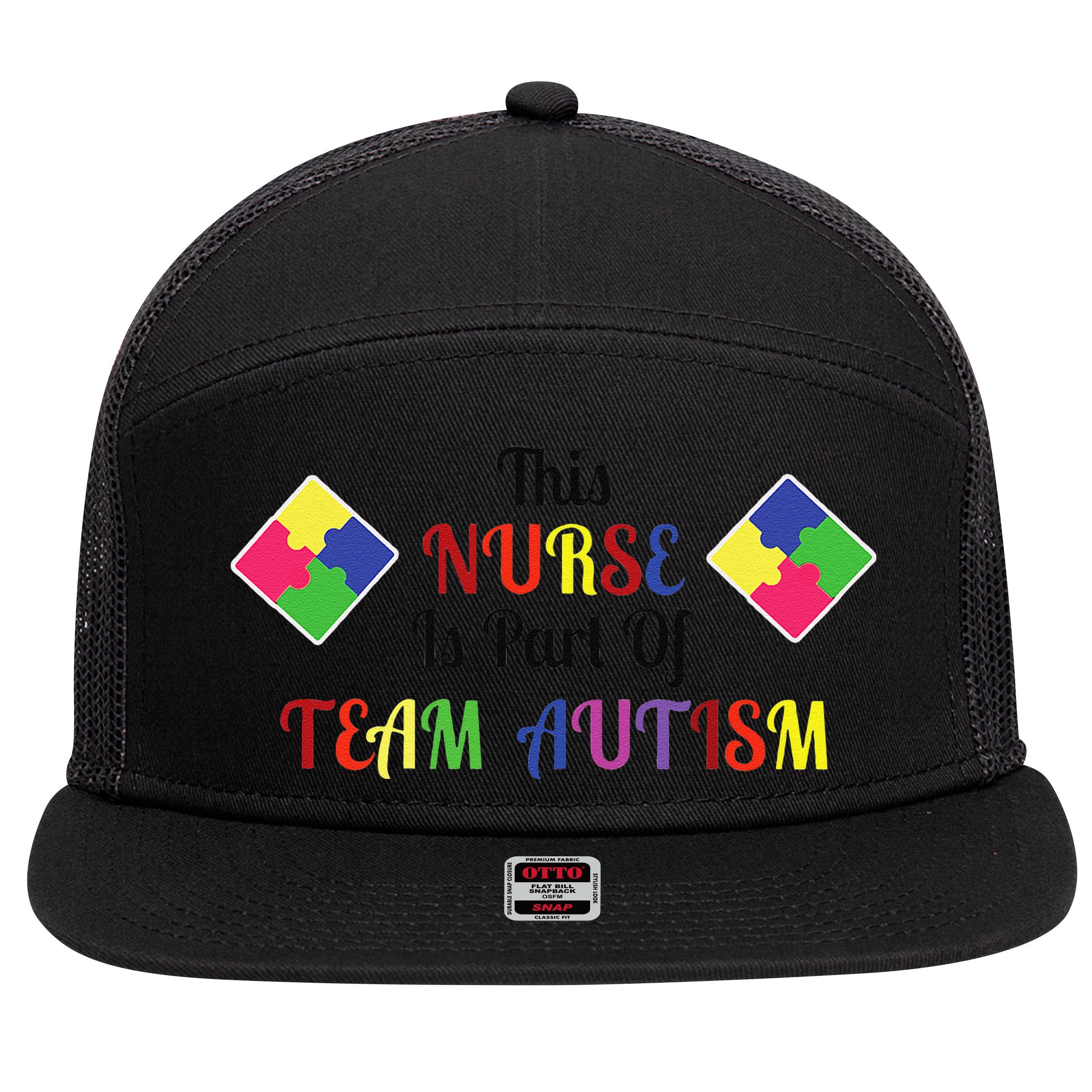 Nurse Team Autism Awareness 7 Panel Mesh Trucker Snapback Hat