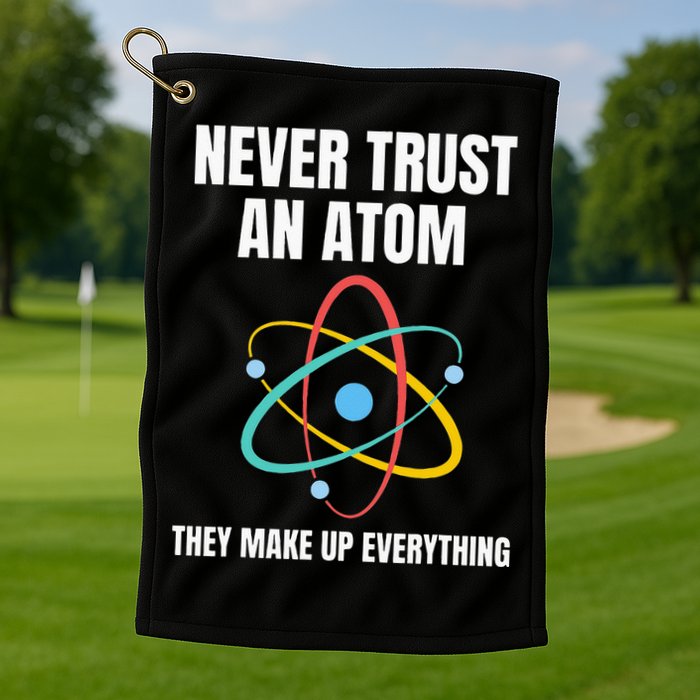 Never Trust An Atom They Make Up Everything Science Teacher Golf Towel