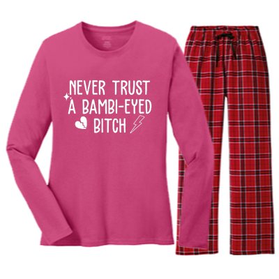 Never Trust A Bambi Eyed Biitch Funny Humor Women's Long Sleeve Flannel Pajama Set 