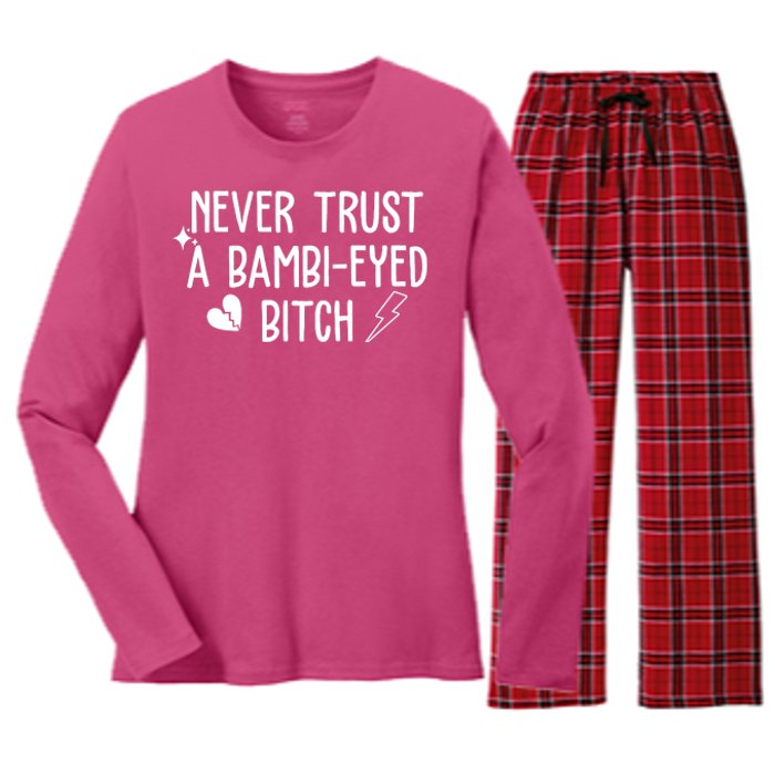 Never Trust A Bambi Eyed Biitch Funny Humor Women's Long Sleeve Flannel Pajama Set 