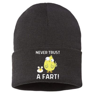 Never Trust A Fart Funny Chicken Egg Sustainable Knit Beanie