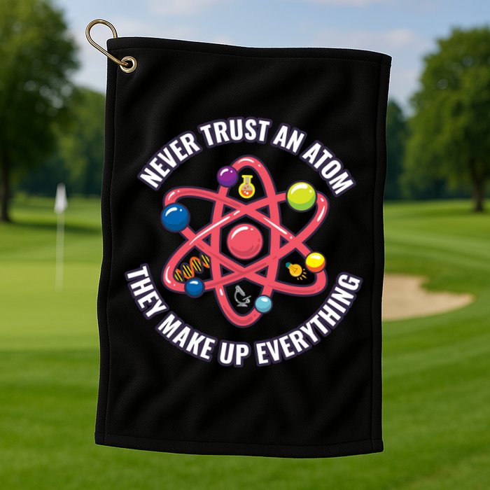 Never Trust An Atom They Make Up Everything Great Gift Golf Towel