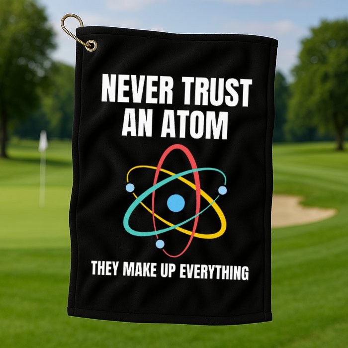 Never Trust An Atom They Make Up Everything Science Teacher Golf Towel