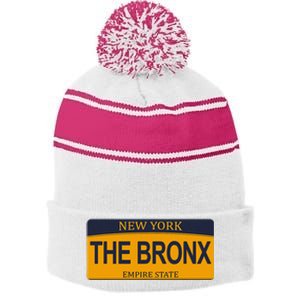 Nyc The Bronx New York City The Bronx License Plate Stripe Pom Pom Beanie