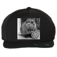 Nibi The Beaver With The Moon Vintage Beaver Lover Wool Snapback Cap