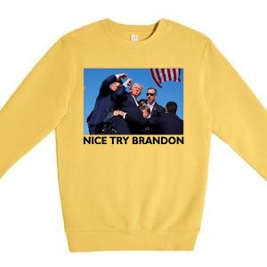 Nice Try Brandon Donald Trump Rally Failed Assassination Premium Crewneck Sweatshirt