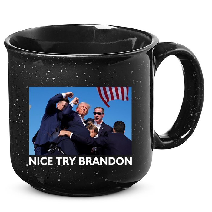 Nice Try Brandon Donald Trump Rally Failed Assassination 15oz Campfire Ceramic Mug
