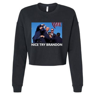 Nice Try Brandon Donald Trump Rally Failed Assassination Cropped Pullover Crew