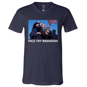 Nice Try Brandon Donald Trump Rally Failed Assassination V-Neck T-Shirt