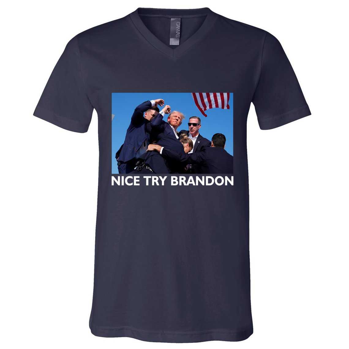 Nice Try Brandon Donald Trump Rally Failed Assassination V-Neck T-Shirt