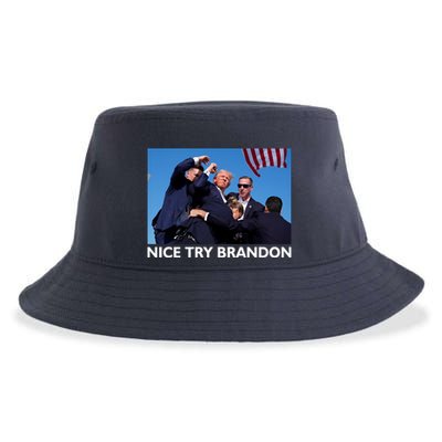 Nice Try Brandon Donald Trump Rally Failed Assassination Sustainable Bucket Hat