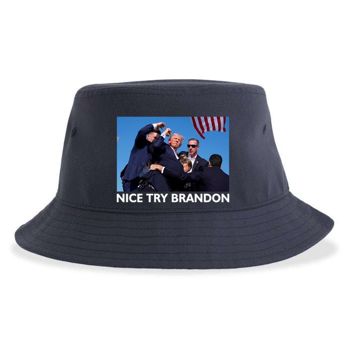 Nice Try Brandon Donald Trump Rally Failed Assassination Sustainable Bucket Hat