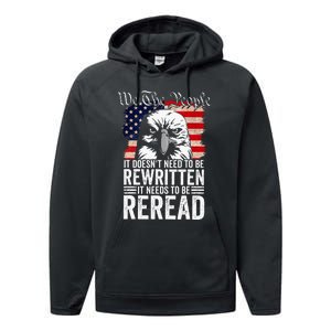 Needs To Be Reread Us Flag Constitution Of The Usa Performance Fleece Hoodie