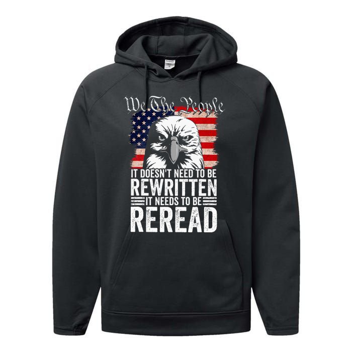 Needs To Be Reread Us Flag Constitution Of The Usa Performance Fleece Hoodie