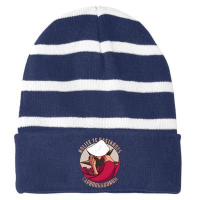 Nolite Te Bastardes Carborundorum Striped Beanie with Solid Band