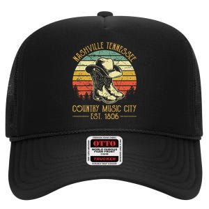 Nashville Tennessee Cowboy Boots Hat Country Music City High Crown Mesh Back Trucker Hat