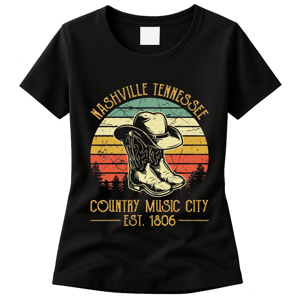Nashville Tennessee Cowboy Boots Hat Country Music City Womens T-Shirt