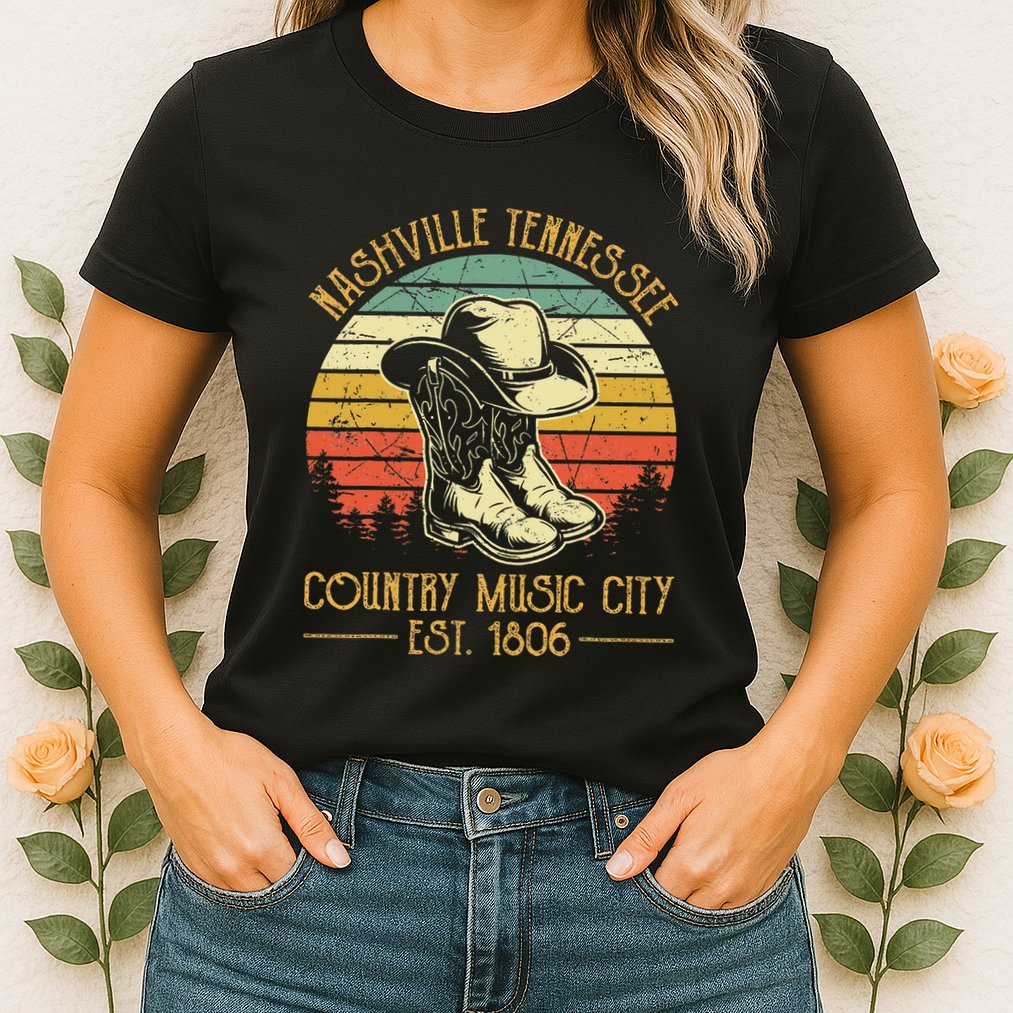 Nashville Tennessee Cowboy Boots Hat Country Music City Womens T-Shirt
