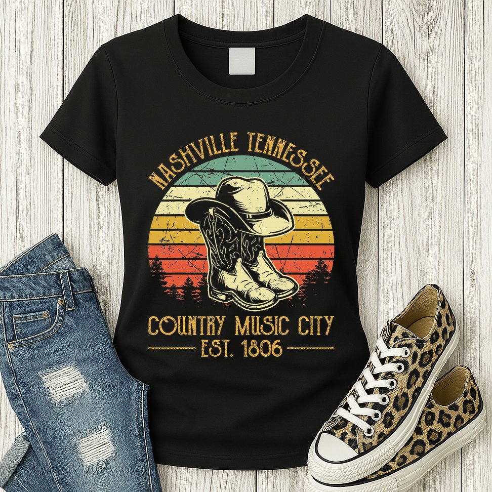 Nashville Tennessee Cowboy Boots Hat Country Music City Womens T-Shirt