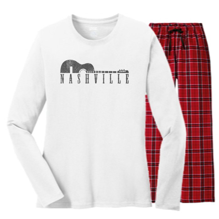 Nashville Tennessee Country Music City Guitar Gift Women's Long Sleeve Flannel Pajama Set 