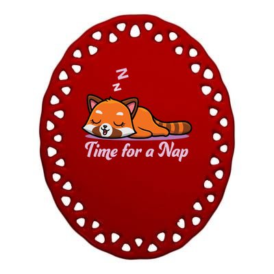 Nap Time Cute Red Panda Ceramic Oval Ornament