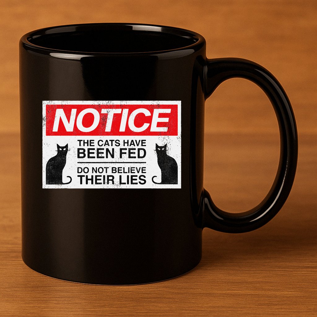Notice The Cats Have Been Fed Do Not Believe Their Lies 11oz C Handle Ceramic Mug