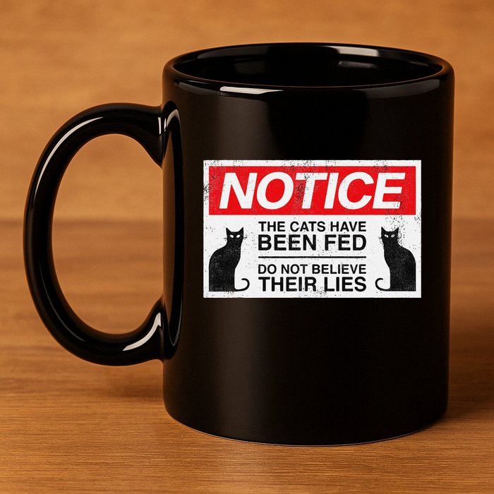 Notice The Cats Have Been Fed Do Not Believe Their Lies 11oz C Handle Ceramic Mug