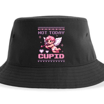 Not Today Cupid Ugly Retro Pixel Art ValentineS Day Great Gift Sustainable Bucket Hat