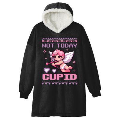 Not Today Cupid Ugly Retro Pixel Art ValentineS Day Great Gift Hooded Wearable Blanket