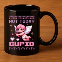 Not Today Cupid Ugly Retro Pixel Art ValentineS Day Great Gift 11oz C Handle Ceramic Mug