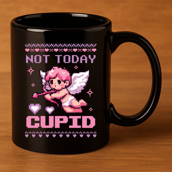 Not Today Cupid Ugly Retro Pixel Art ValentineS Day Great Gift 11oz C Handle Ceramic Mug