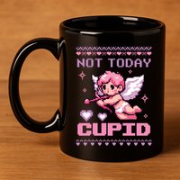 Not Today Cupid Ugly Retro Pixel Art ValentineS Day Great Gift 11oz C Handle Ceramic Mug
